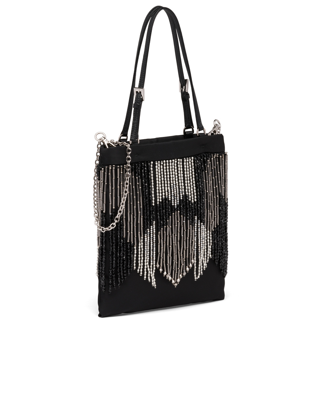 Prada Nylon Handbag With Fringe Black | 85PCBQVMS