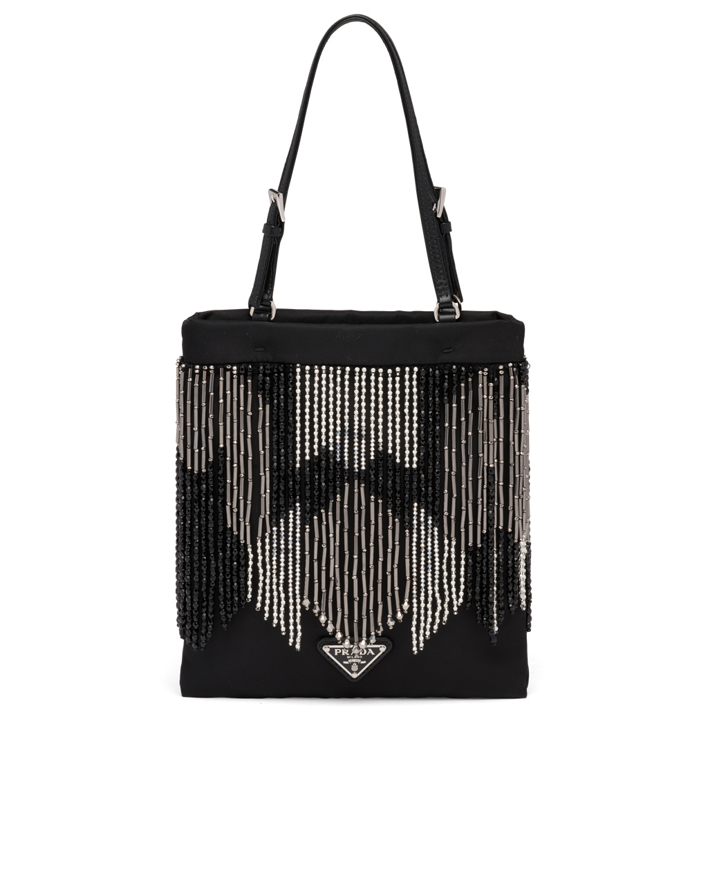 Prada Nylon Handbag With Fringe Black | 85PCBQVMS