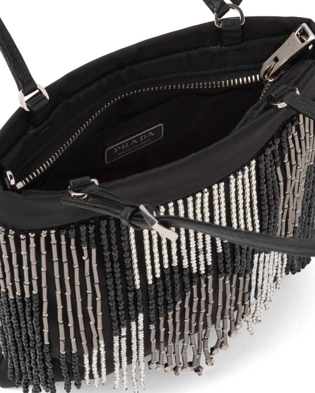 Prada Nylon Handbag With Fringe Black | 85PCBQVMS