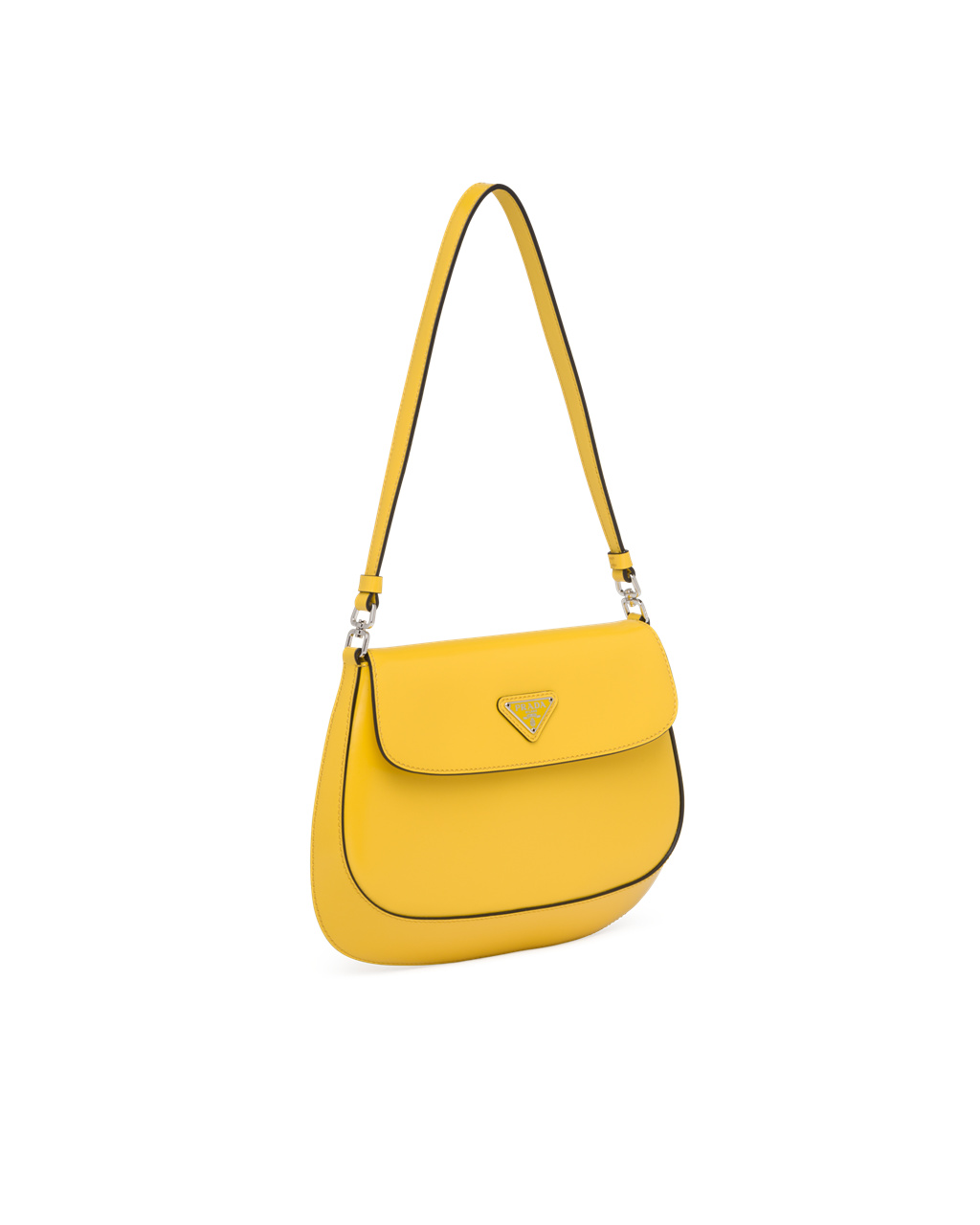 Prada Prada Cleo Brushed Leather Shoulder Bag With Flap Bright Yellow N | 47UCHDAYN