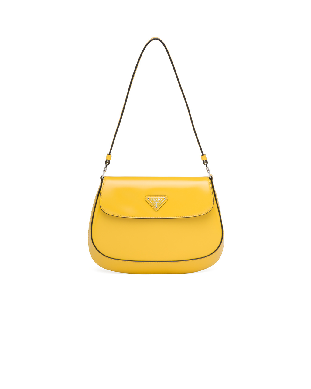 Prada Prada Cleo Brushed Leather Shoulder Bag With Flap Bright Yellow N | 47UCHDAYN