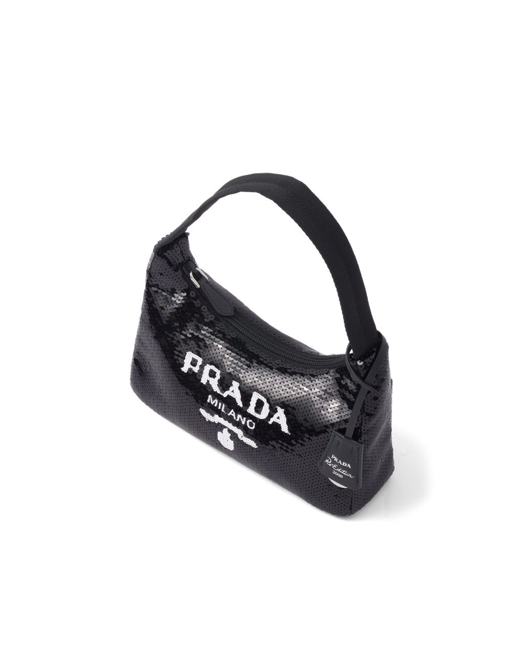 Prada Re-edition 2000 Sequined Re-nylon Mini-bag Black / White | 62QWPOHNM