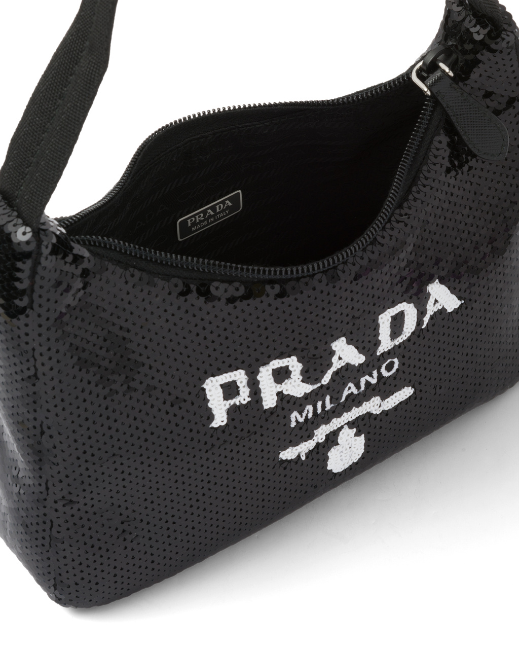 Prada Re-edition 2000 Sequined Re-nylon Mini-bag Black / White | 62QWPOHNM