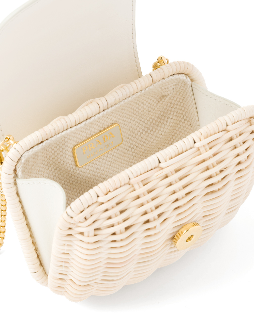 Prada Wicker And Leather Mini-pouch Tan / White | 01LARNOBZ