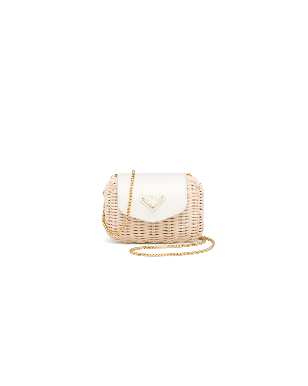 Prada Wicker And Leather Mini-pouch Tan / White | 01LARNOBZ