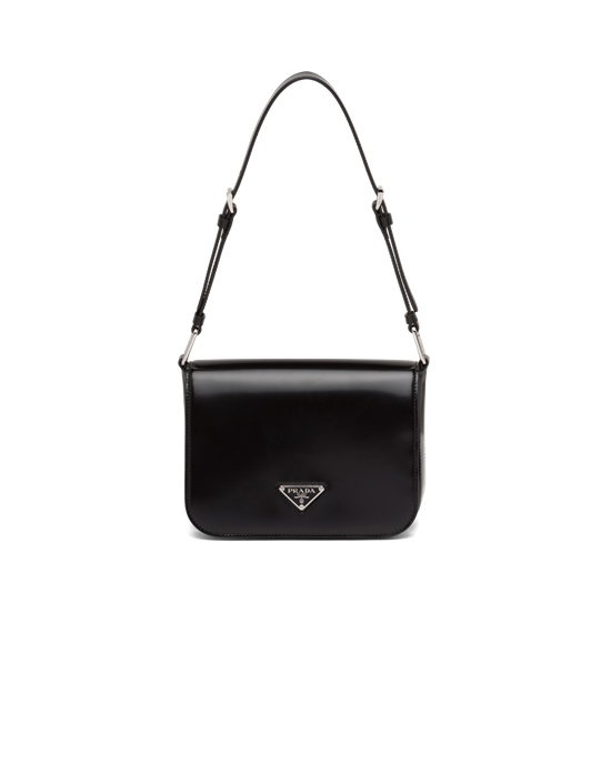 Prada Brushed Leather Shoulder Bag Black | 50IENFVSH