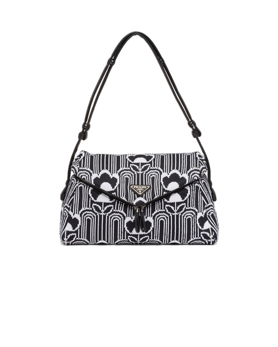 Prada Jacquard Knit And Leather Prada Signaux Bag Black / White | 43NCFDXEW