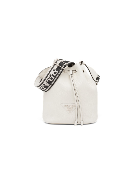 Prada Leather Bucket Bag White | 82FWNQHRS