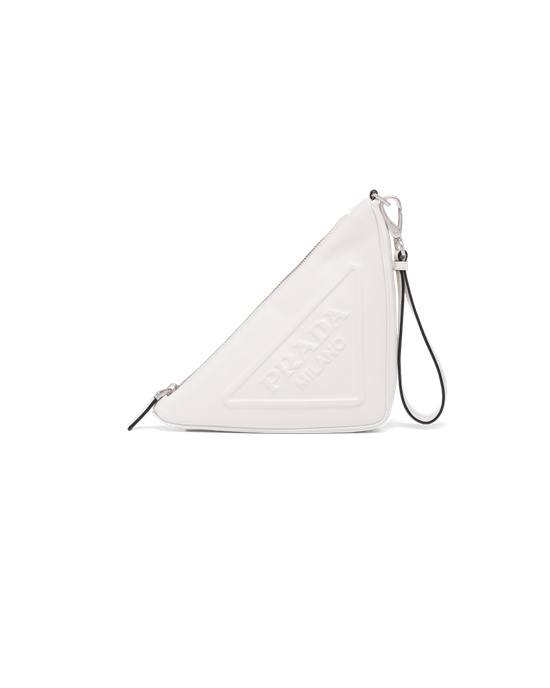 Prada Leather Prada Triangle Pouch White | 53XWVNDPK