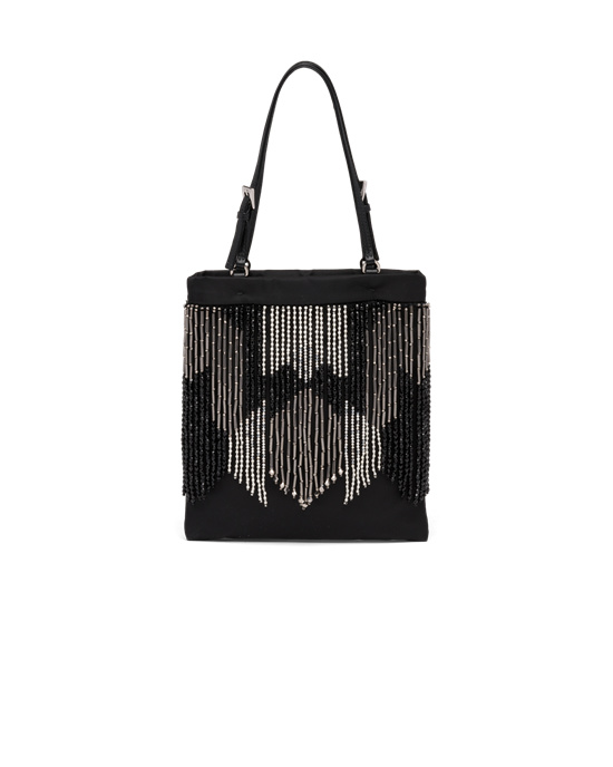 Prada Nylon Handbag With Fringe Black | 85PCBQVMS