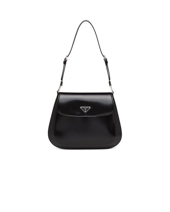 Prada Prada Cleo Brushed Leather Shoulder Bag With Flap Black | 01UBQZNSC