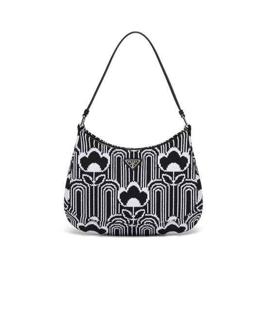 Prada Prada Cleo Jacquard Knit And Leather Bag Black / White | 23OCMZUJT