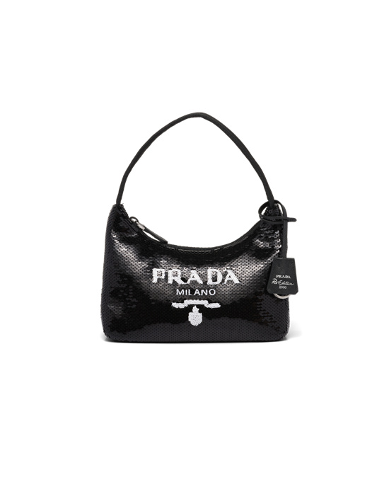 Prada Re-edition 2000 Sequined Re-nylon Mini-bag Black / White | 62QWPOHNM