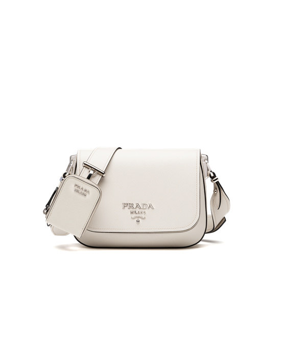 Prada Saffiano Leather Shoulder Bag Chalk White | 18YJZTQWM