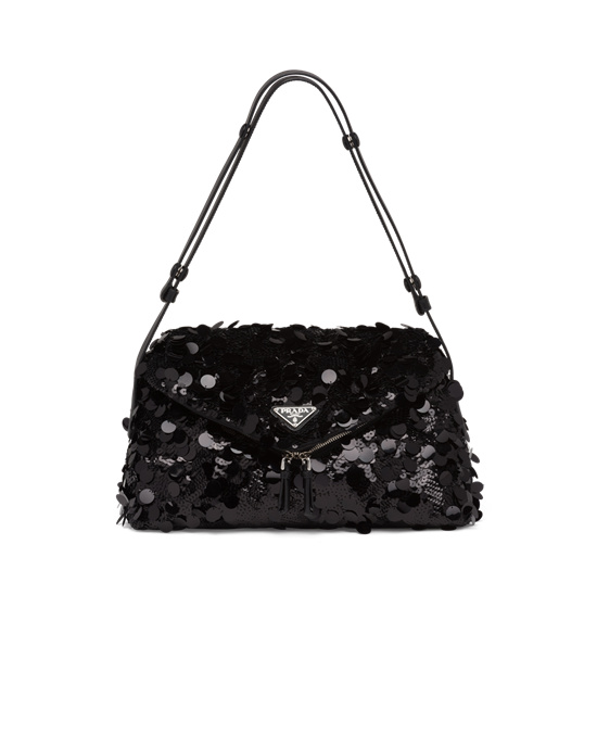 Prada Sequined And Leather Prada Signaux Bag Black | 89LYTANBQ