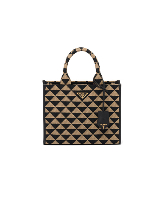 Prada Small Prada Symbole Jacquard Fabric Handbag Black / Beige | 47ROAVXDU